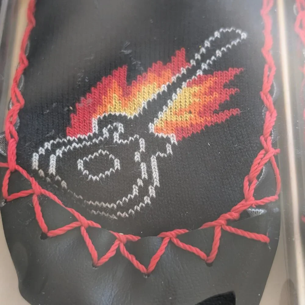 Nowali Toddlers Size 2Y-3Y Black Red Flame Guitar Cotton Leather Sole Moccasins